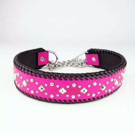 Dog_collar_L_leather_-_Pink_and_black_-_1_sbkgta