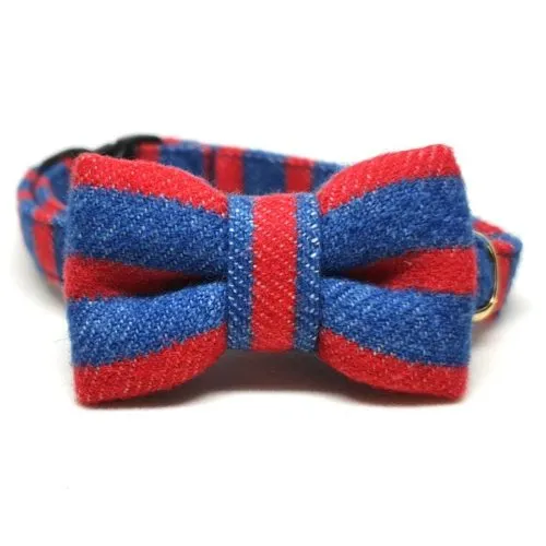 Pinstripe collar with bowtie for cats and small dogs