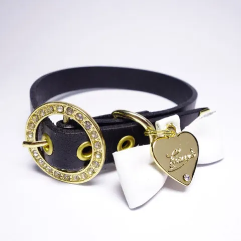 Kierry’s Lana collar for dogs – black with white ribbon (L)